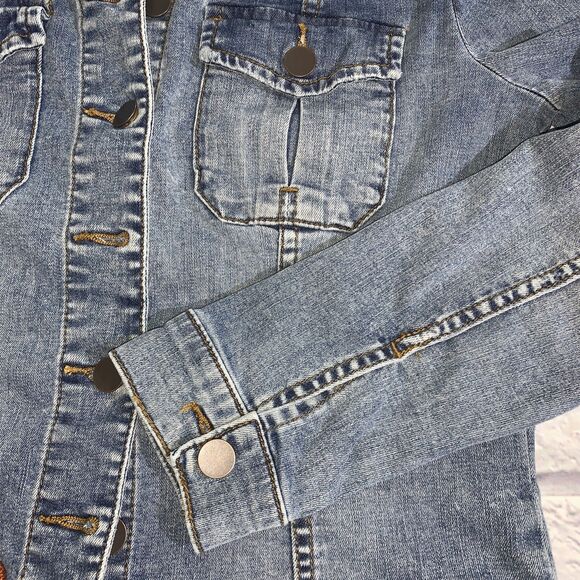 Kut from the Kloth Medium Jean Jacket Distressed Stretch Trucker Blue Denim - Picture 7 of 12